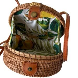 Vintage Brown Round Woven Crossbody Bag